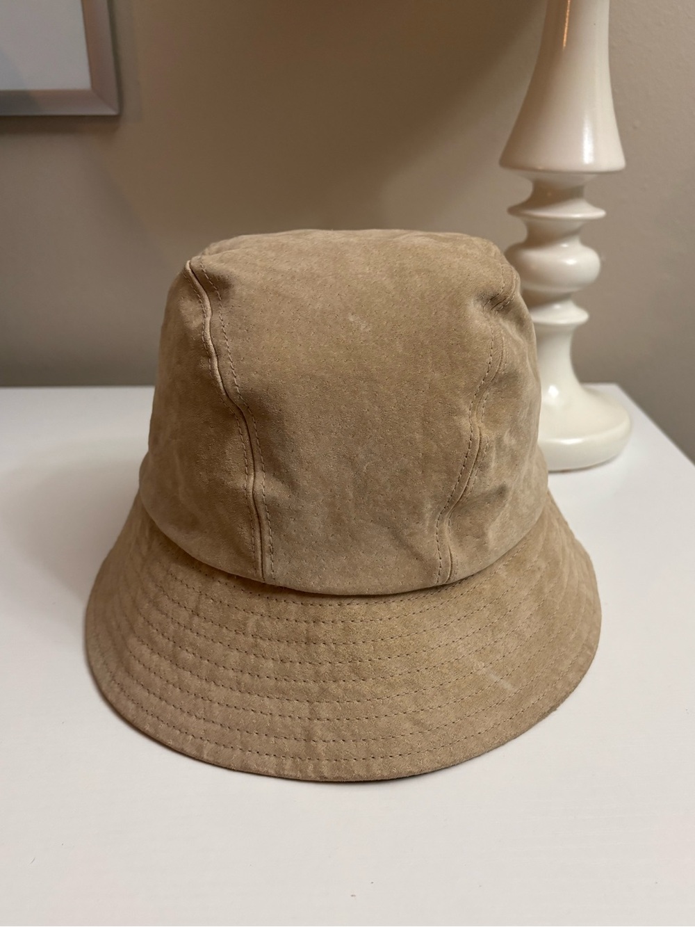 Vintage Y2K The Limited Genuine Suede Leather Bucket Hat Tan Beige